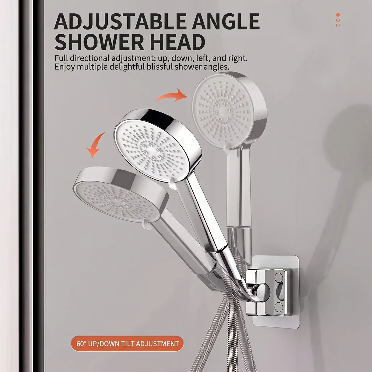 ABS Non-Wall-Damaging, Adjustable-Angle, No-Drilling Required Shower Head Holder, Shower Head Seat