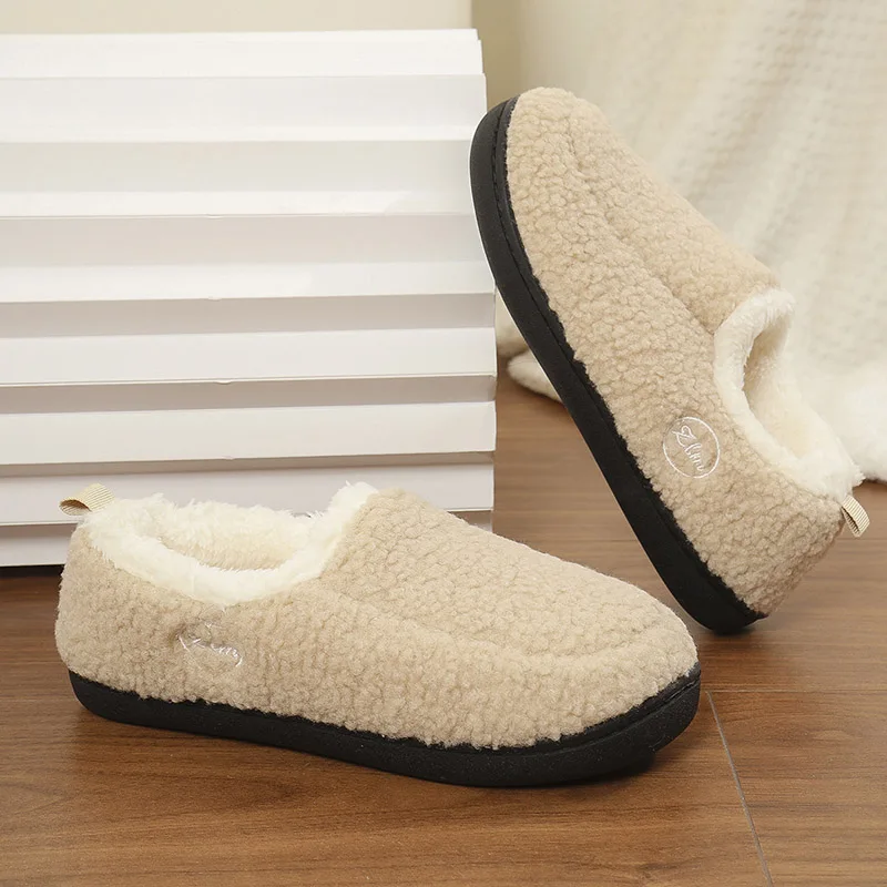 Casual Home Winter Slippers Women Light Slip-On Soft Sole Plush Slides Woman Wrap Heel Non-Slip Warm House Slippers for Couple image 4