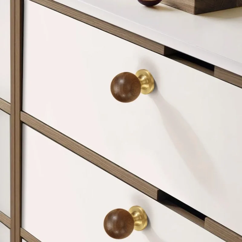 yesBrass Round Ball Walnut Wood Handle High-end Light Luxury Drawer Universal Wooden Cabinet Wardrobe Single Hole Door Handle Kn