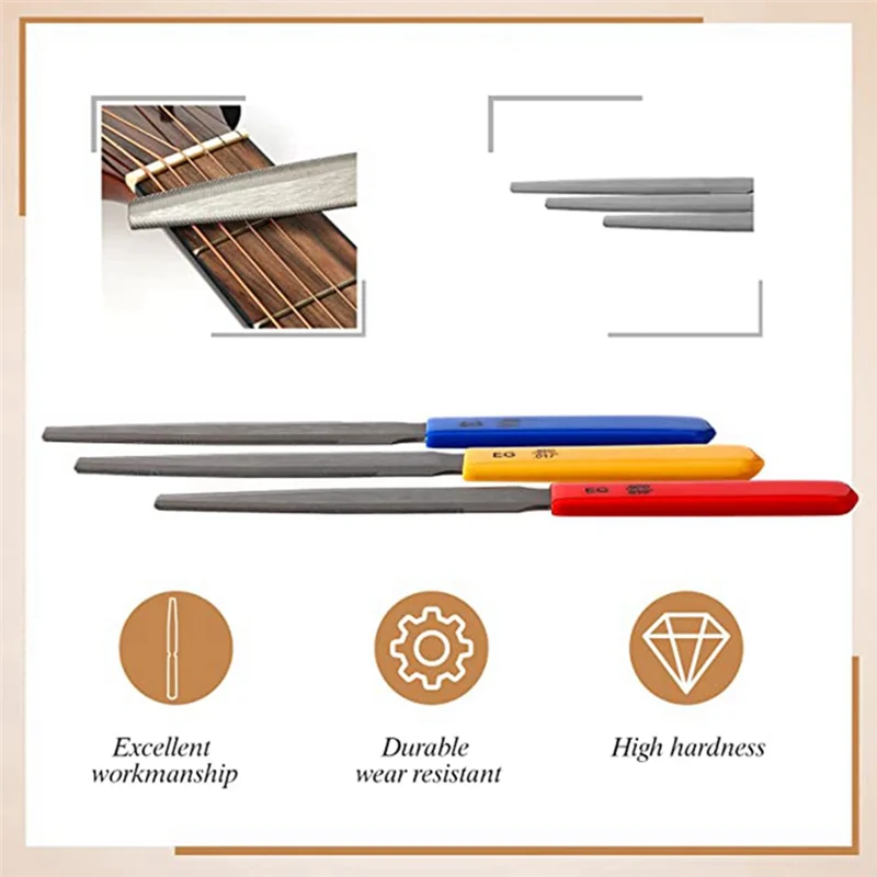 High-end 3Pieces Tapered Guitar Nut File Nut Slotted File Set Double Edge Wire File Electric Guitar Wire Tool for Bass,7.6 Inche