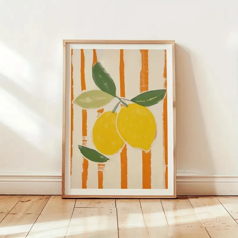 

Striped Lemon Fruit Canvas Art Wall, Picture Wall Decoration, Modern Apartment, Living Room, Bedroom, Home Decoration