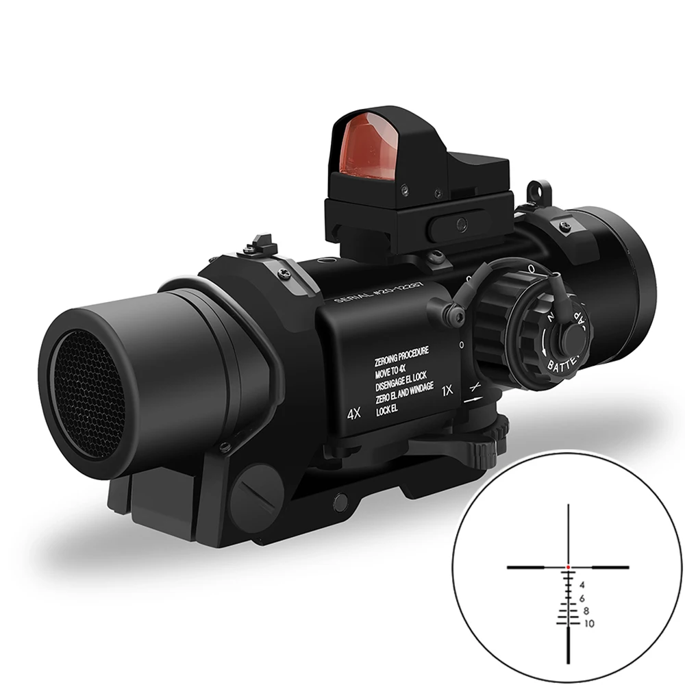 Zielfernrohr 1x-4x Fest, Doppelfunktion, Rotbeleuchtet mit Mini-Rotpunktvisier, Jagd-Zielfernrohr