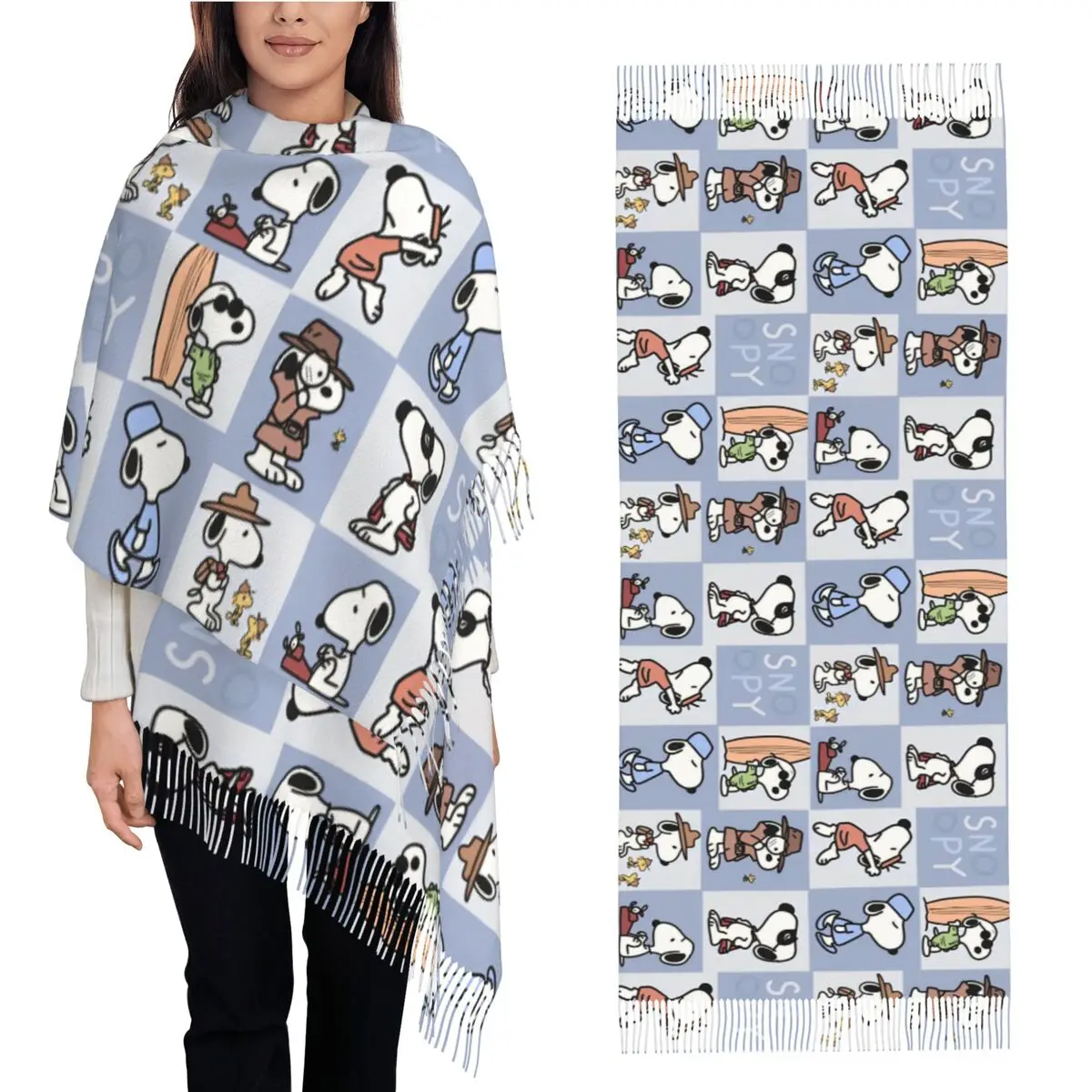 Womens Tassel Scarf Snoopys Pattern Large Winter Warm Shawl Wrap Cartoon Gifts Cashmere Scarf