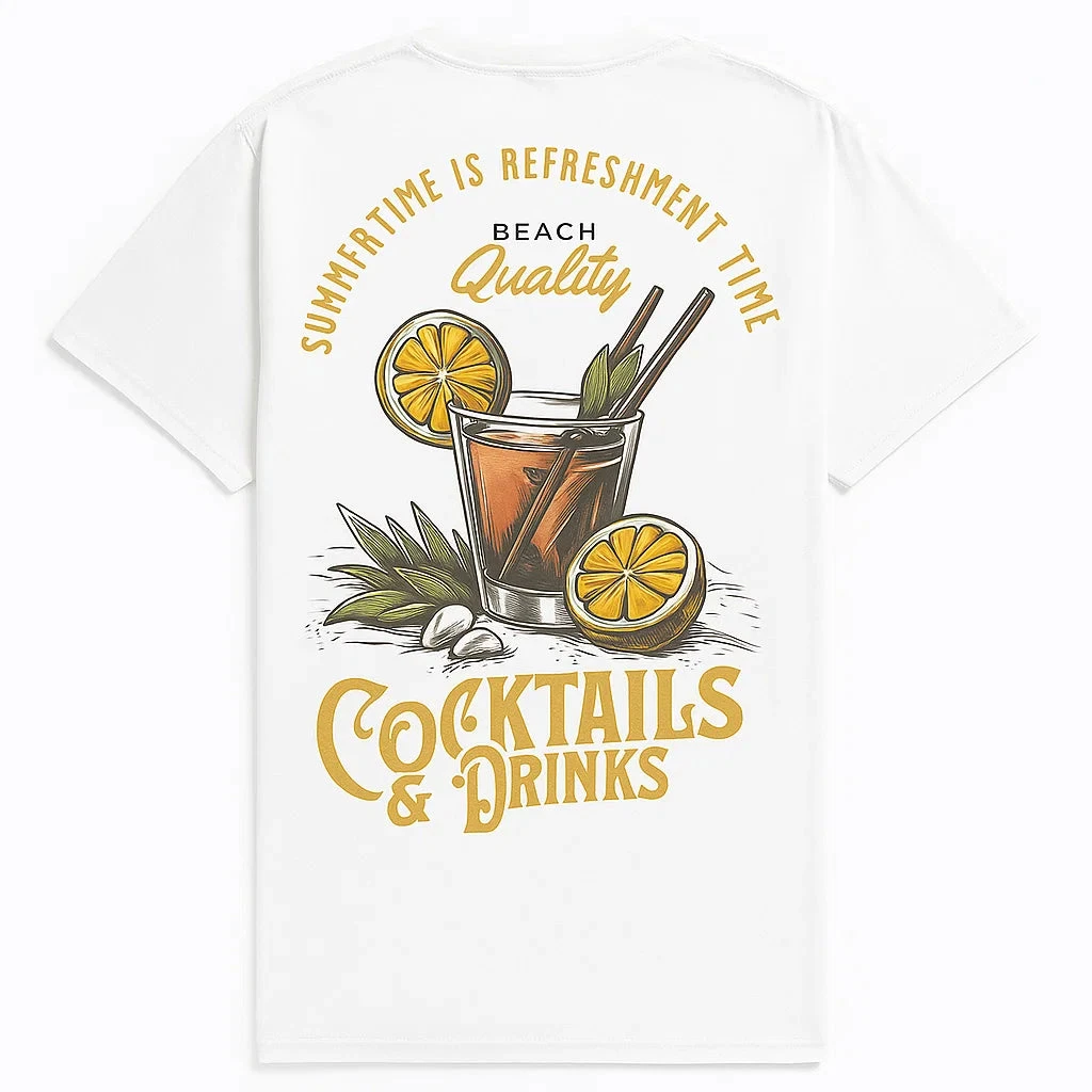 Summertime Cocktails & Drinks Beach T-Shirt Men Women Retro Tropical Print Casual Streetwear Summer Vacation Short Sleeve Tops