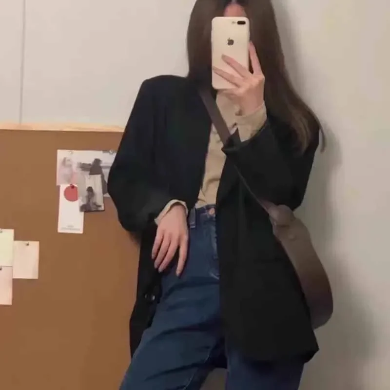 ฤดูใบไม้ผลิฤดูใบไม้ร่วงผู้หญิง Blazer สไตล์อังกฤษสีกากีสีทึบเสื้อสูทหญิงเกาหลีใหม่ Blazer Tops CH41