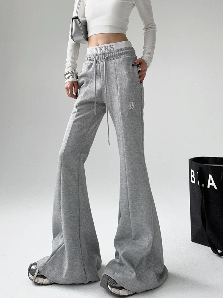 

Trousers women's solid color sweatpants spring and autumn versatile drawstring straight wide legs slightly pulled casual fashion