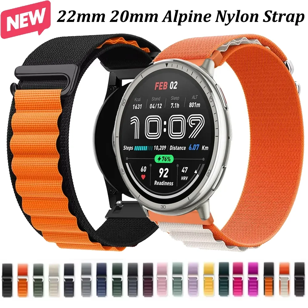 22/20mm Alpine Nylon Strap for Amazfit Active 2 3/GTR 4 3/GTS 3 4 Sport Comfortable Bracelet for Amazfit BIP Max 6 5/Balance 2 3