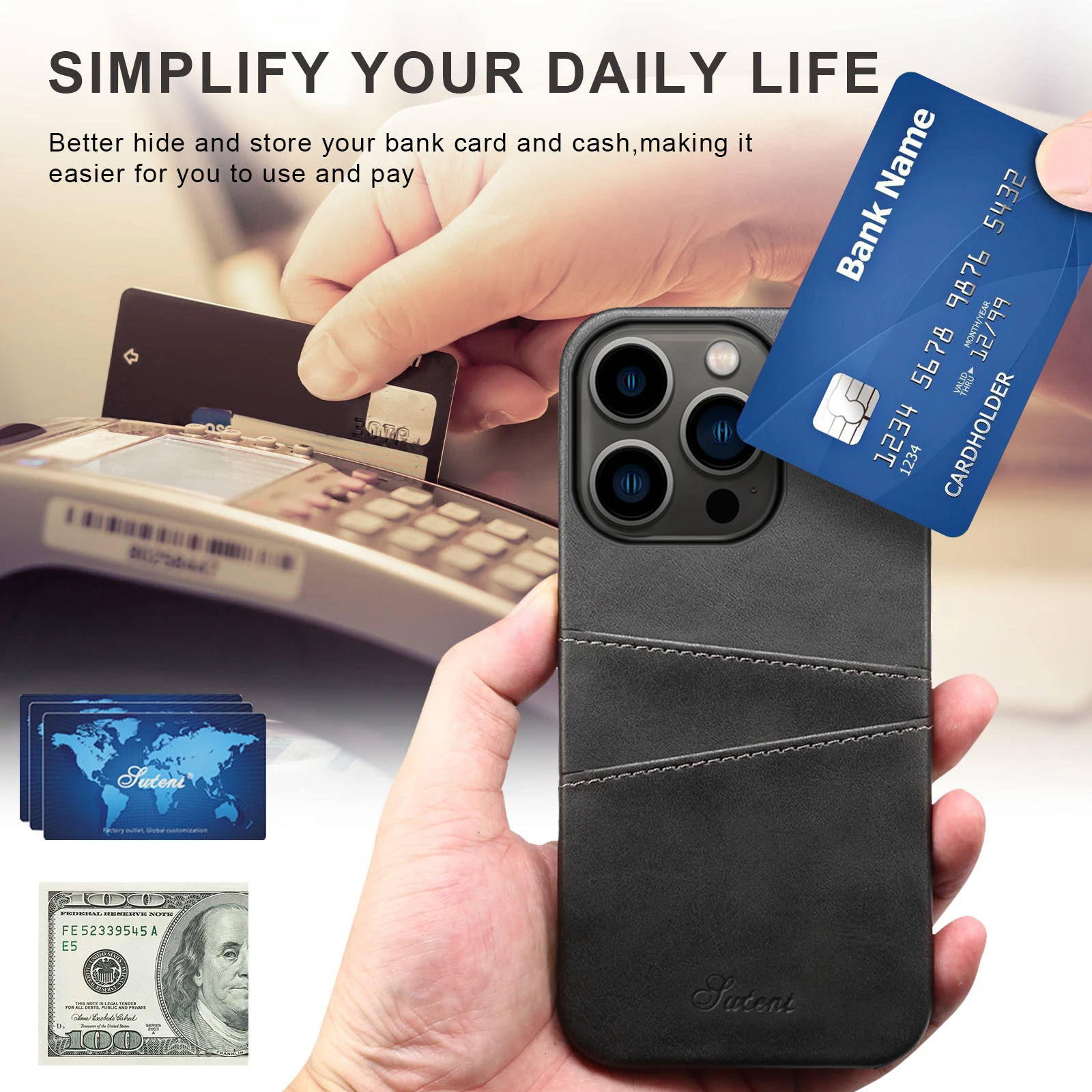 Case For Iphone 14 13 12 11 Pro Max 7 8 Plus Se2/3 Xs Max Dual-shockproof Luxury Simple Card Bag Mobile Phone Leather Case Cover