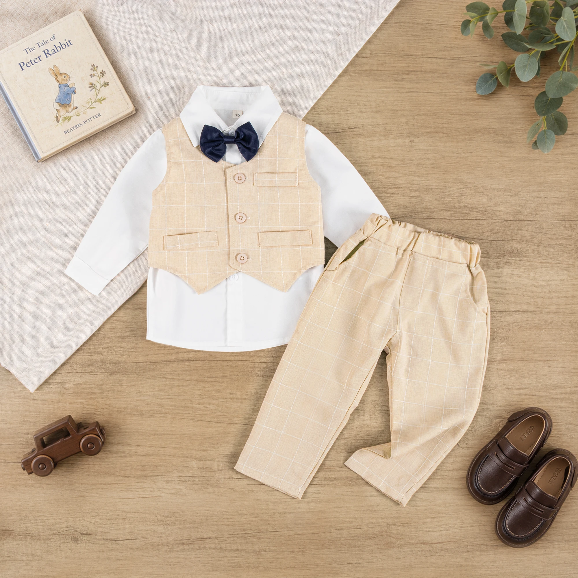 Jungen Gentleman Westenanzug 1-6 Jahre Kinder Geburtstag Frühling Herbst Kleidungsset Kleinkind Kariertes Formelles Hochzeitsoutfit – Detail 3