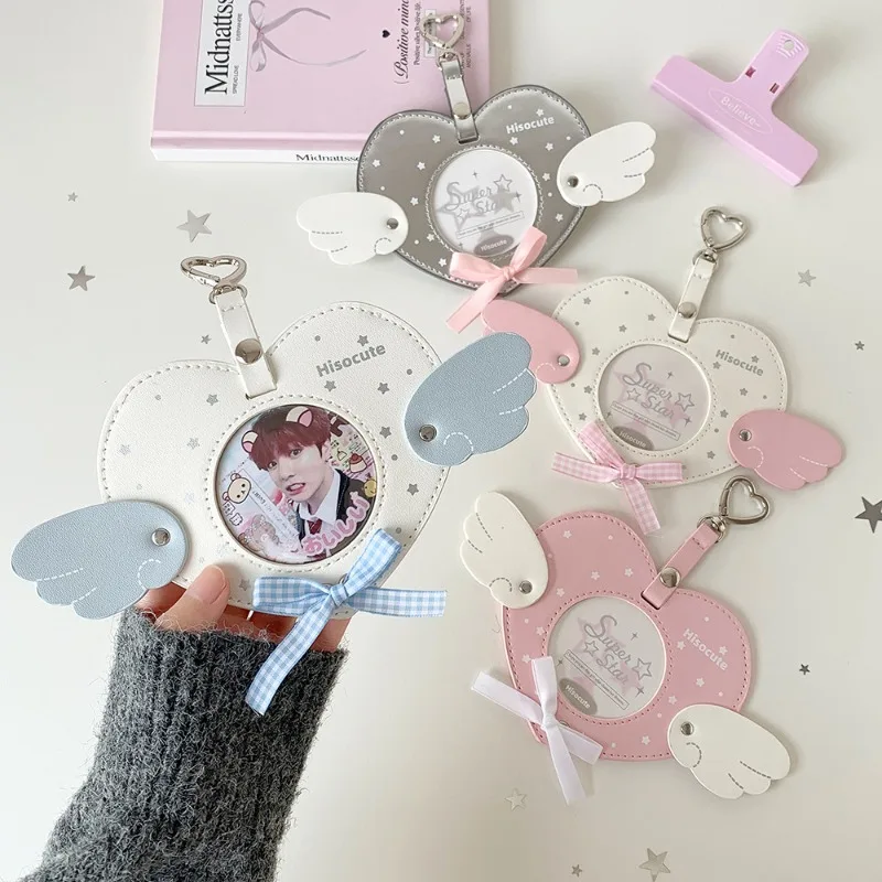 Kawaii Heart PU Leather Photocard Holder with Wings 75mm Anime Pins Holder Transparent Ita Bag Charm Keychain Wholesales 2026