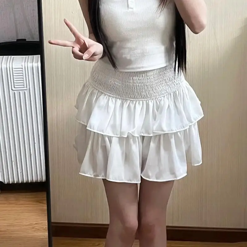 2024 New White Fluffy Skirt for Women Fashionable High Waisted Cake Skirt for Women Waist Tied A-Line Pleated Short Skirts