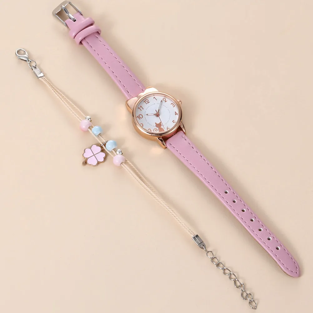 

1Set Cat Dial Women Watch Chic Stylish Casual Formal Occasions Wrist Watch for Female Students Office Fashionable Bracelet