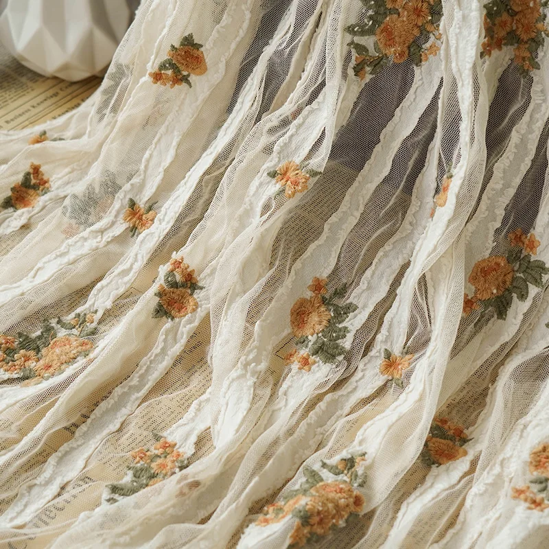 

High quality mesh fabric striped floral lace stretch fabric for wedding dress dress background decoration sewing cloth