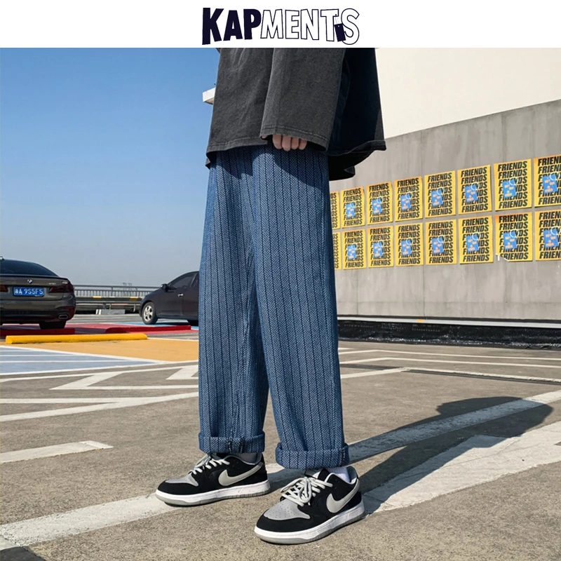 

KAPMENTS Men Japanese Streetwear Baggy Jeans Pants 2023 Mens Striped Wide Leg Denim Trousers Male Harajuku Korean Joggers Pants