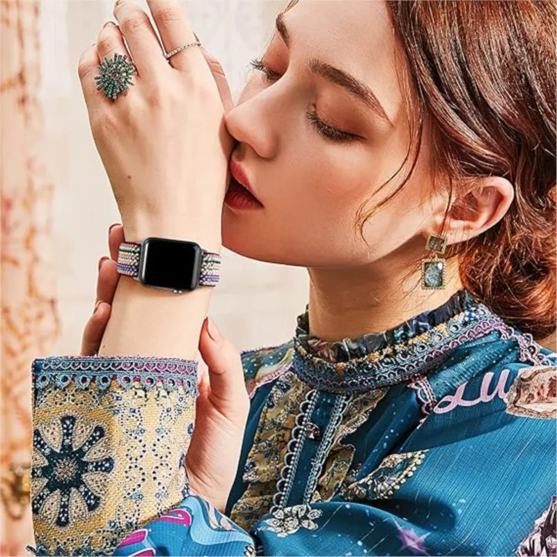 애플 워치 밴드용 보헤미안 탄성 스트랩, 나일론 루프 프라이드 팔찌, iWatch 시리즈 8 7 6 5 4 Se 울트라 49mm, 44mm, 45mm, 41mm, 40mm