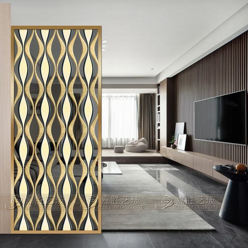 European art glass living room screen doorway shoe cabinet bathroom partition modern simple light extravagant wave pattern