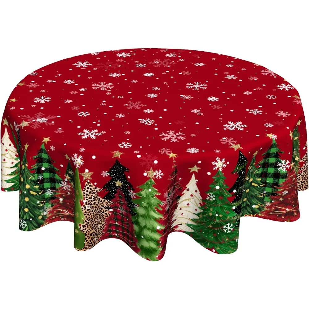 

Colorful Xmas Tree 60 Round Tablecloth Merry Christmas Circle Table Cloths Winter Snowflake Circular Tablecloths For Holiday Din