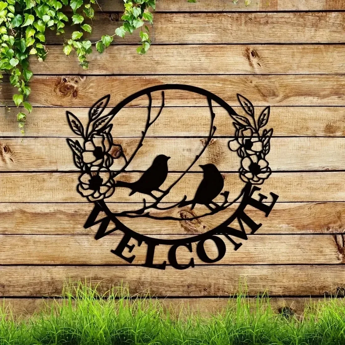 CIFBUY Metal Wall Art Bird Flower Sign Iron Craft Hanging Decor Indoor Outdoor Home Garden Plaque