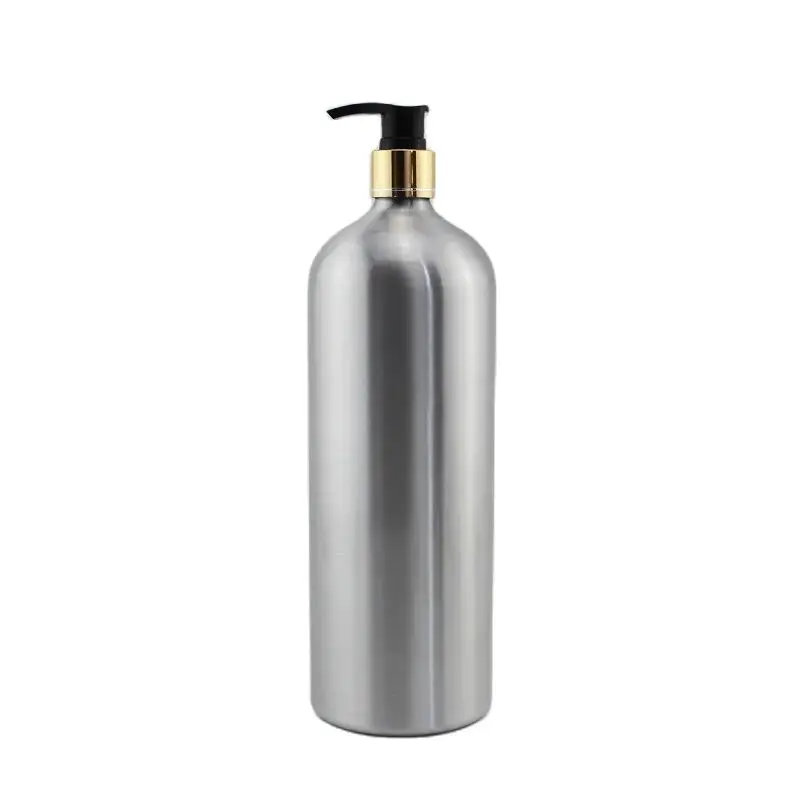 

1pc 1000ML Empty Aluminum Bottles With Gold Lotion Cream Pump 1L Metal Oil Cosmetics Container Silver Liquid Soap Dispenser