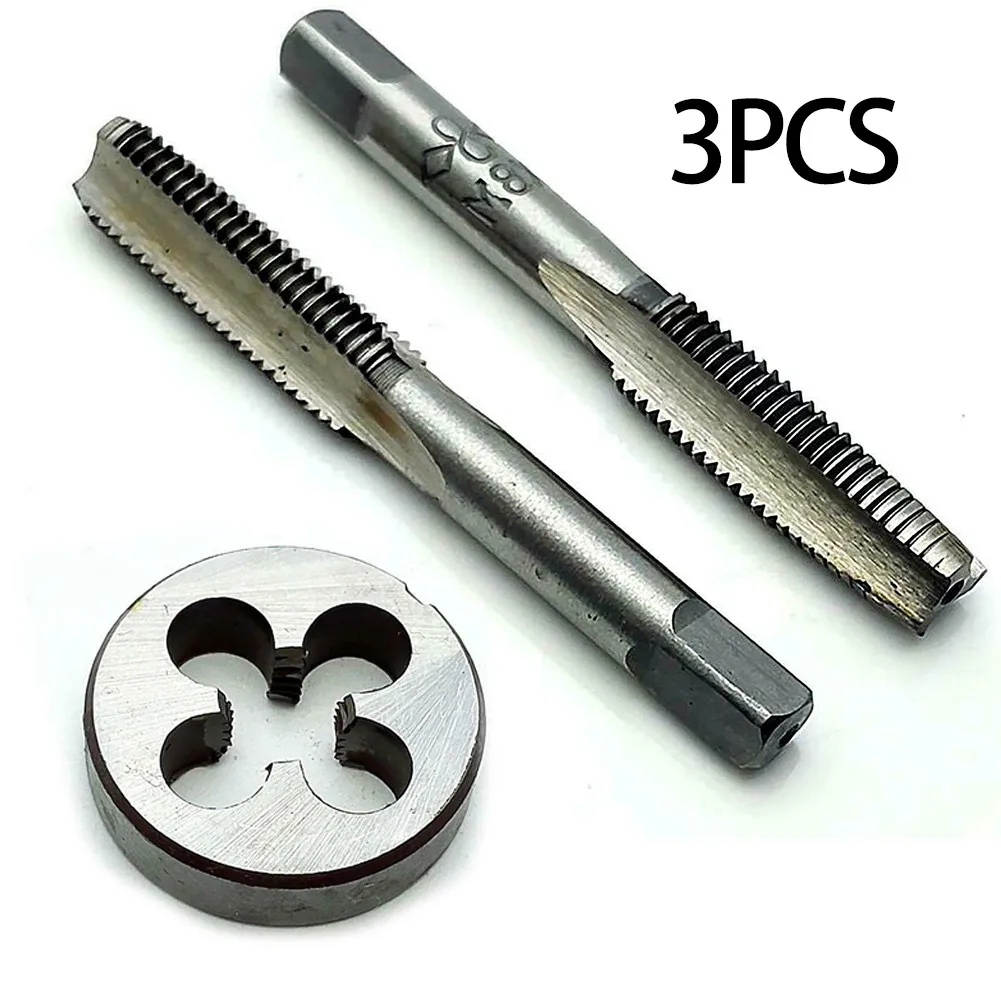 Carbon Steel M8 x 1mm Taper Tap and Die Set for Metric Thread Right Hand 3pcs Package Including 2 Taps and 1 Die