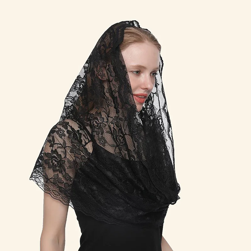 Women's Black and White Scarf Wedding Headdress Lace Veil