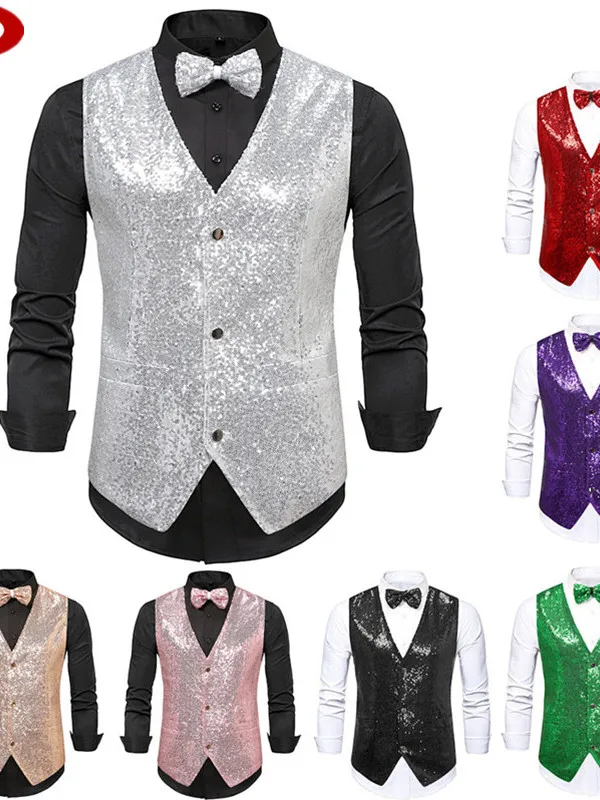 

New Men's Stage Nightclub Performance Clothing Sparkling Vest Camera Studio Photo Host Singer Vest Polyester Fiber 00%