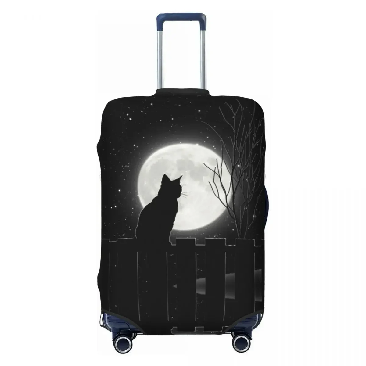 

Custom Black Cat Looking At The Full Moon Luggage Cover Fashion Animal Cartoon Suitcase Protector Covers Suit For 18-32 inch