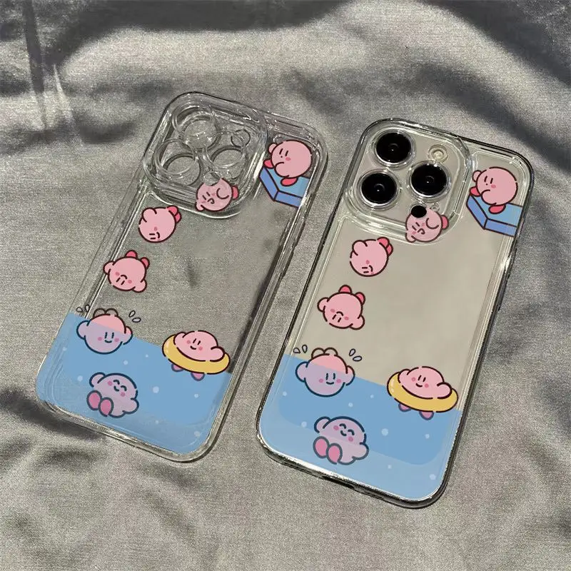 Cute Kirby Queued Up To Diving Phone Case For iPhone 16 15 14 13 12 11 Pro Max XR XS Max 7 8 Plus Y2K Shockproof Cartoon Cover