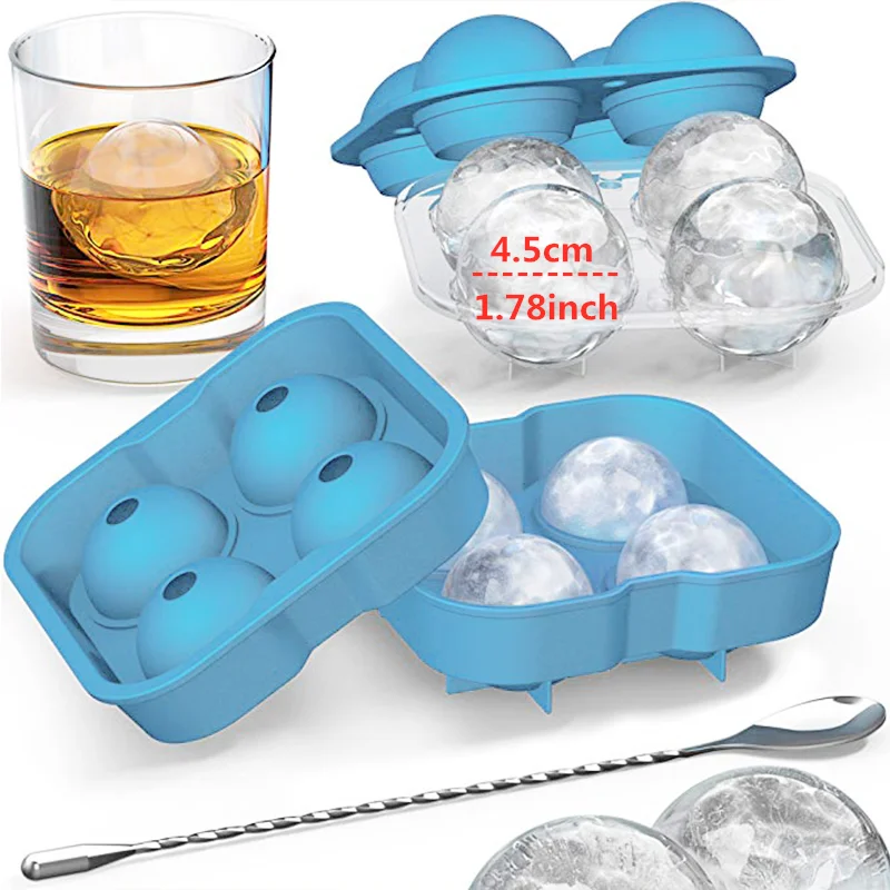 

4 Cell Ice Ball Mold Silicone Ice Cube Trays Whiskey Ice Ball Maker 4 Silicone Molds Maker For Party Bar