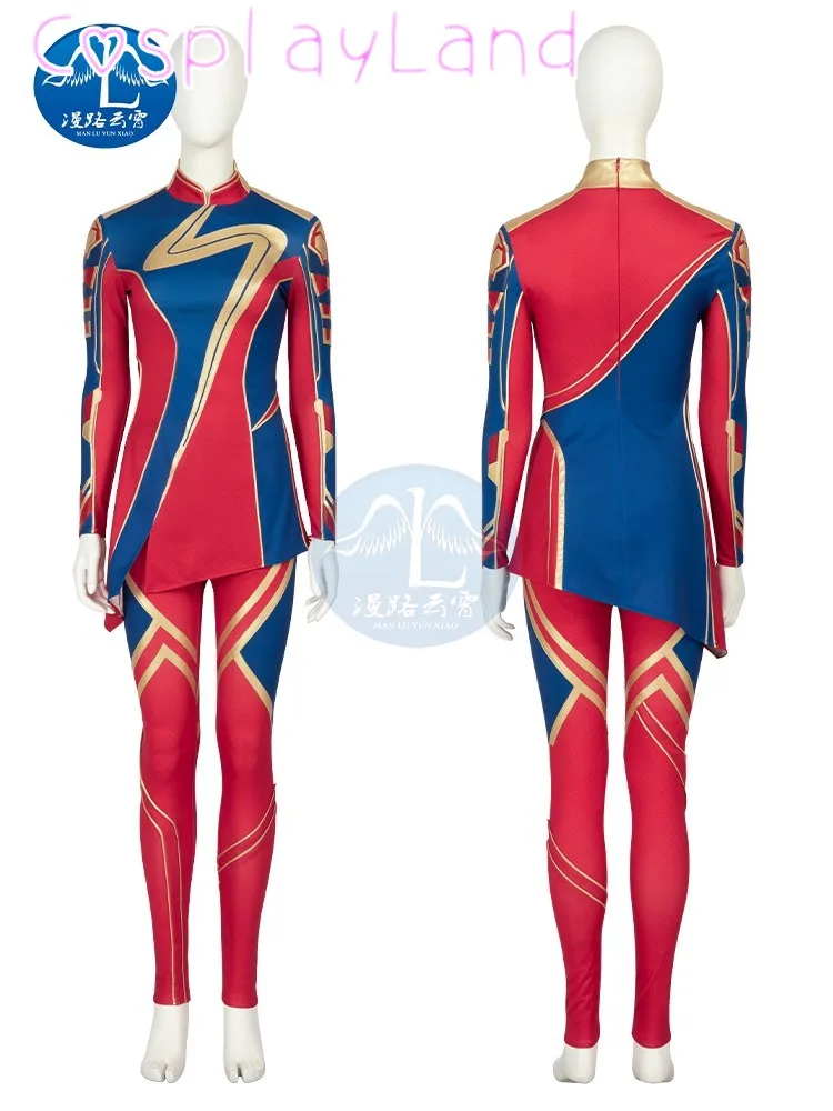 Halloween Carnival Kamala Khan Cosplay Costume Captain Outfit With Red Scarf Superhero Battle Suit With Accessories