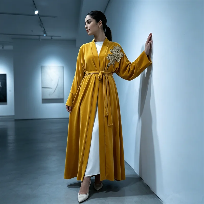 Eid Embroidery Muslim Sets for Women Long Cardigan Dress Dubai Abayas Kimono Jalabiya Ramadan Femme Musulmane Robe Kebaya Abayo