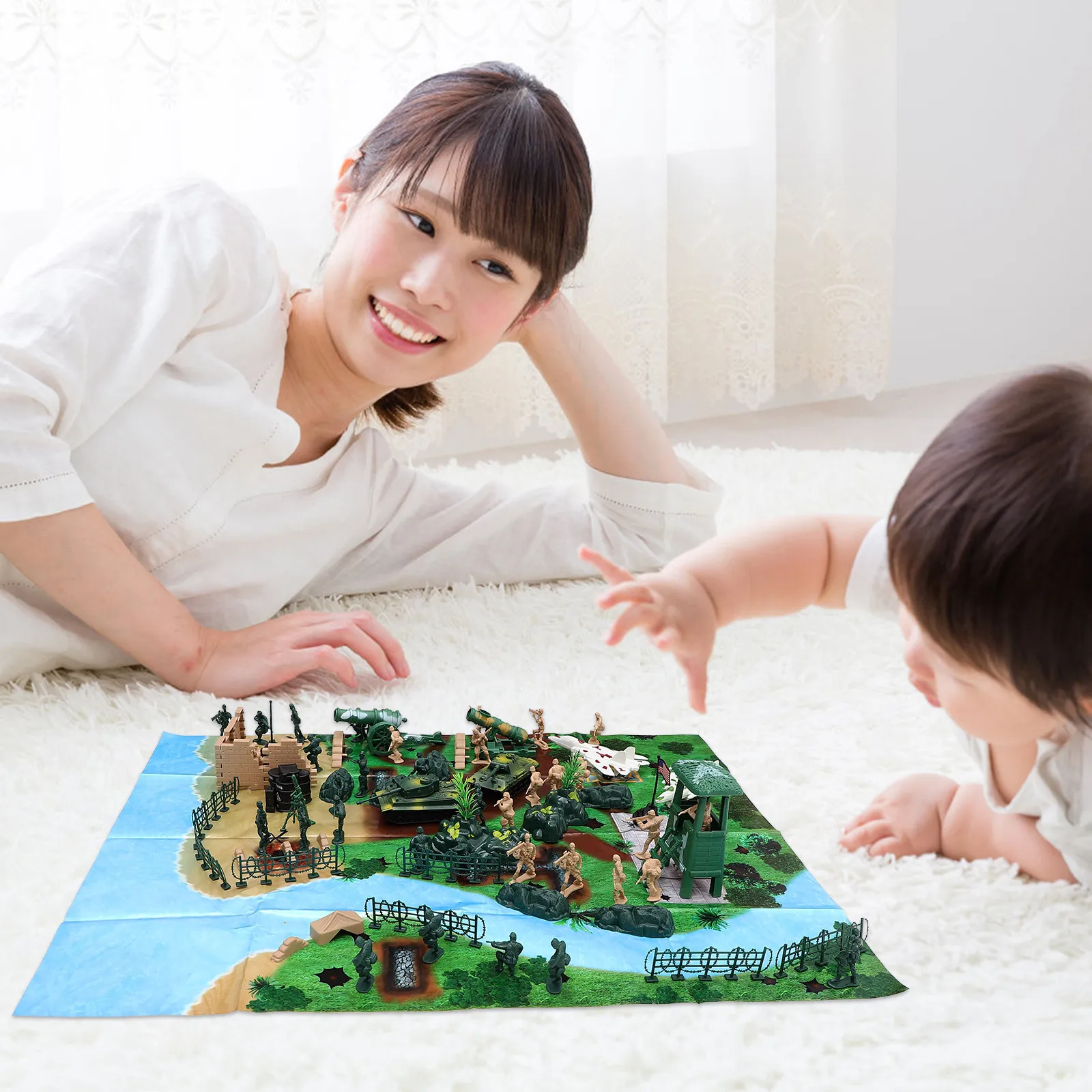 90Pcs Military Soldier Simulation Scene Set Creative Kids War Play Pretend Game Green Plastic view 3