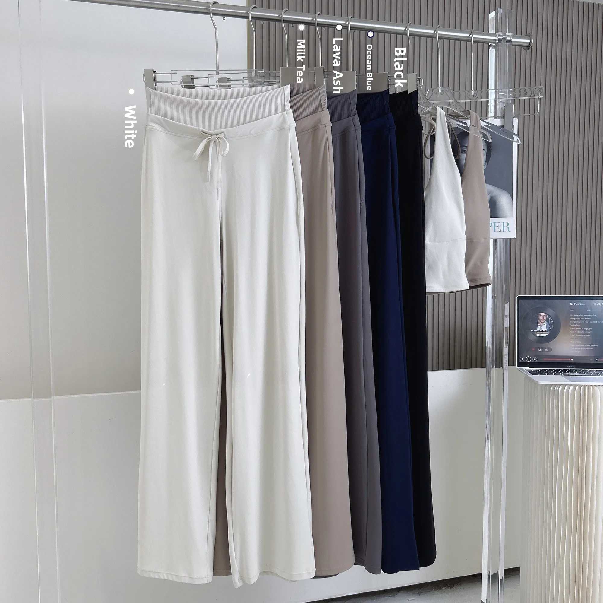 

High-Waist Slimming Loose Straight Leg Sports Pants Women's Qui-Dry Running Yoga Fitn Pants Breathable Summer Long Trousers