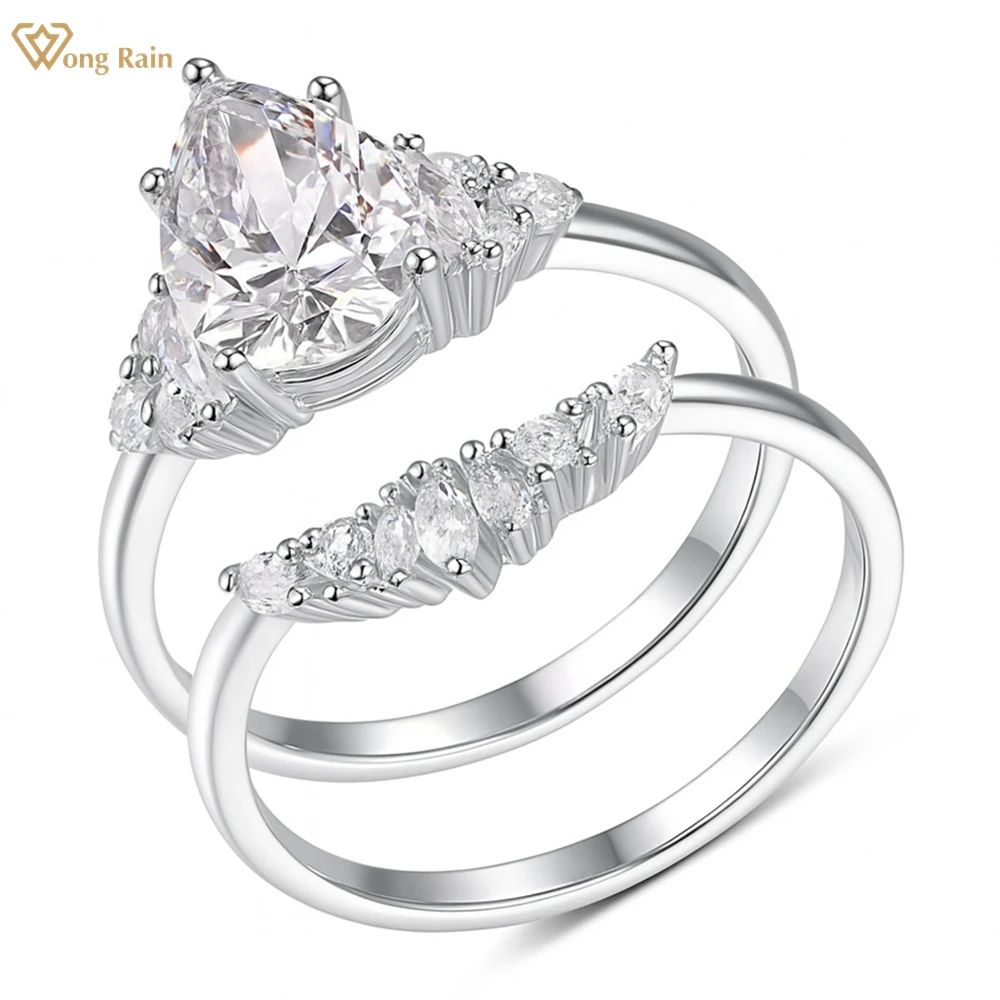 

Wong Rain Стерлинговое Серебро 925 пробы 3EX VVS1 D Цвет грушевидной огранки 2 карата Настоящие муассанитовые бриллианты Драгоценные камни Наборы обручальных колец Изысканные ювелирные изделия в подарок