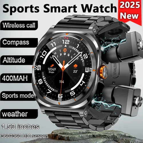 2025 Nuevo reloj inteligente con auriculares 2 en 1 con llamada Bluetooth para hombre, reloj inteligente con seguimiento de movimiento y música está disponible para Android e IOS