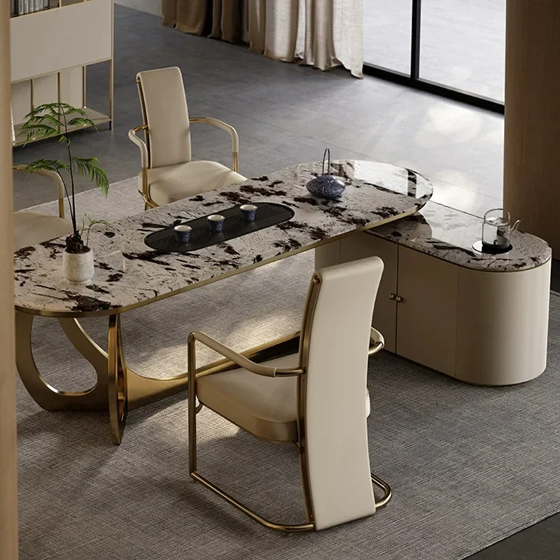 Natural marble modern design desk large flat stretchable function new luxury commercial stone furniture