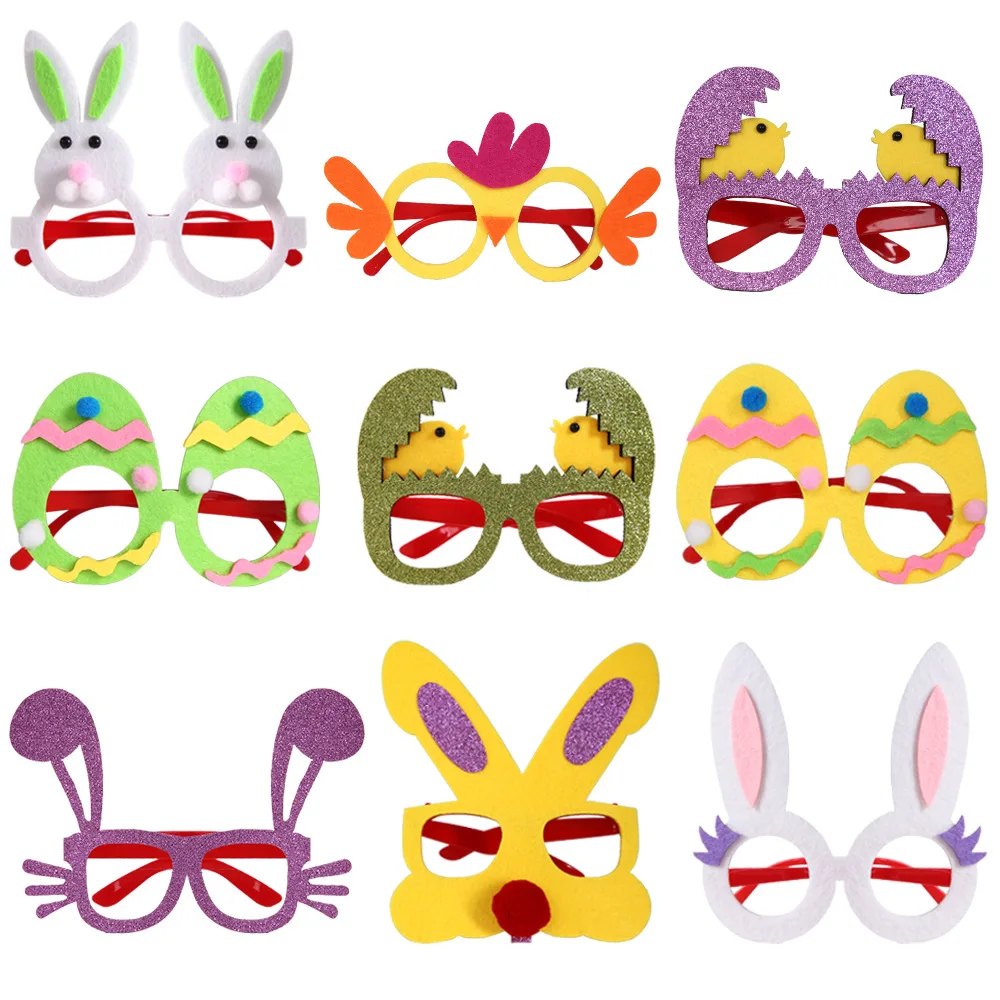 Happy Easter Party Decoration Easter Bunny Egg Glasses Frame Kid Birthday Gift Supplies Non-woven Easter Photo Booth Props Gifts