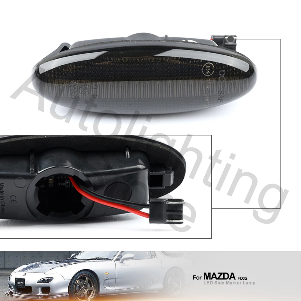 2PCS Front Turn Signal Lamp Smoke Lens Sequential LED Fender Side Marker Indicator Light for Mazda 323 626 RX-7 RX7 FD PREMACY