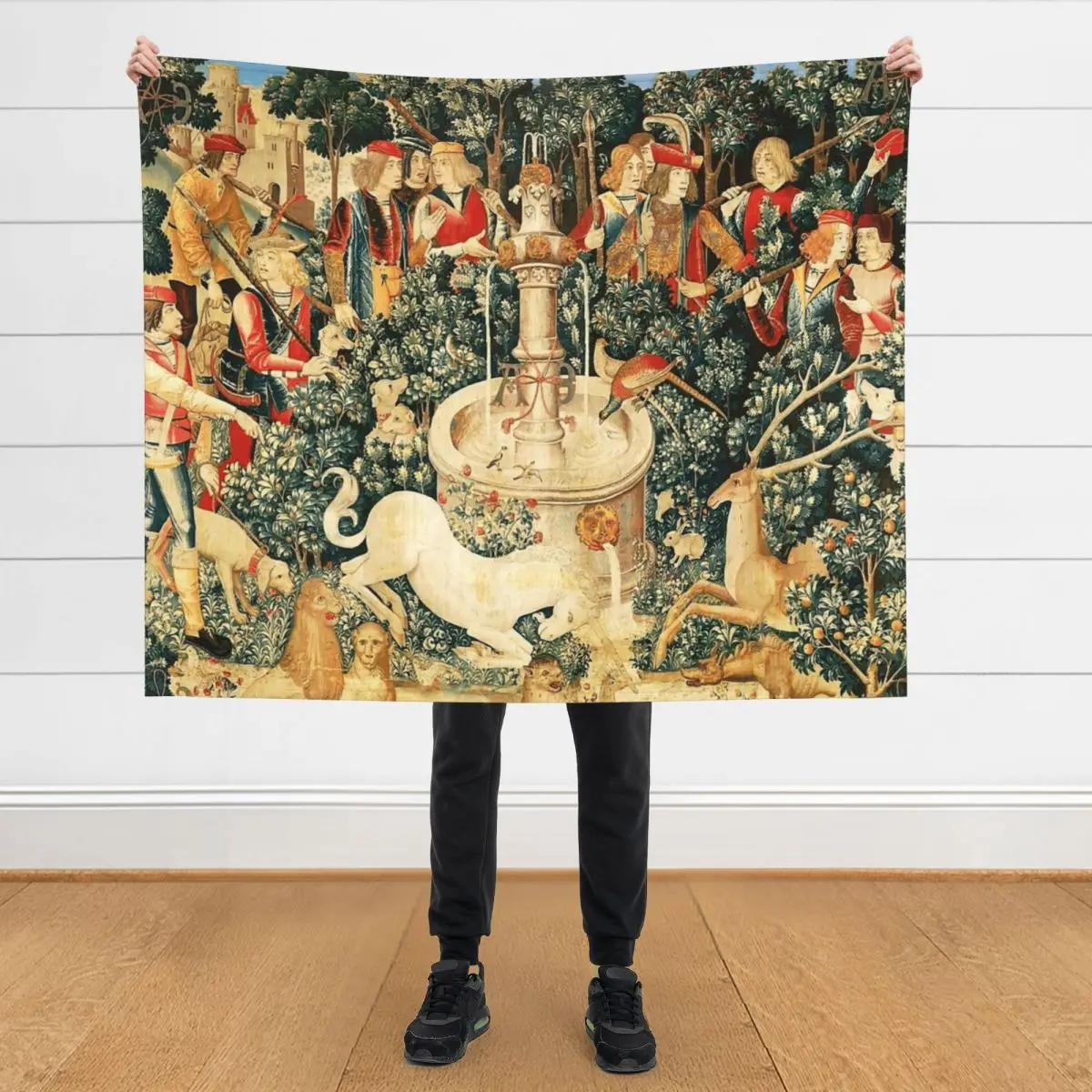 

Medieval Unicorn Floral Tapestry Throw Blanket For Sofa Thin christmas gifts Luxury St Soft Plush Plaid Blankets