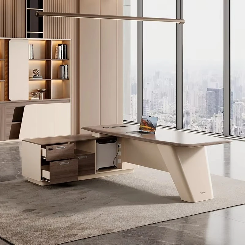 Factory Direct 2026 European Organizer Boss Computer Desk Corner Work Long Straight Drawers Office Desk Simple Modern Luxury Esc