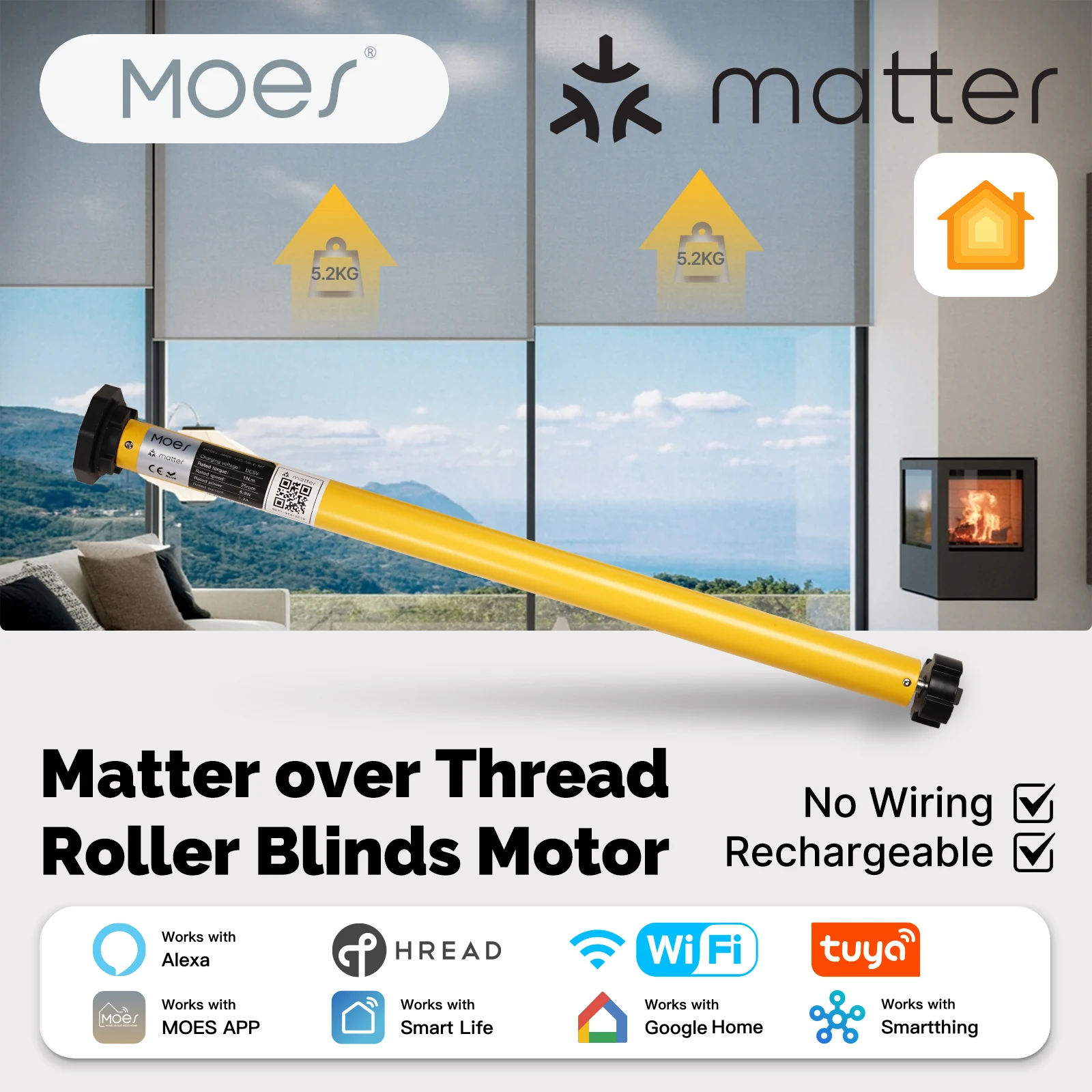 

MOES Tuya Matter Over Thread Smart Roller Blinds Shade Motor Shutter Curtains Automation For 38mm Tube Alexa Google Home Homekit