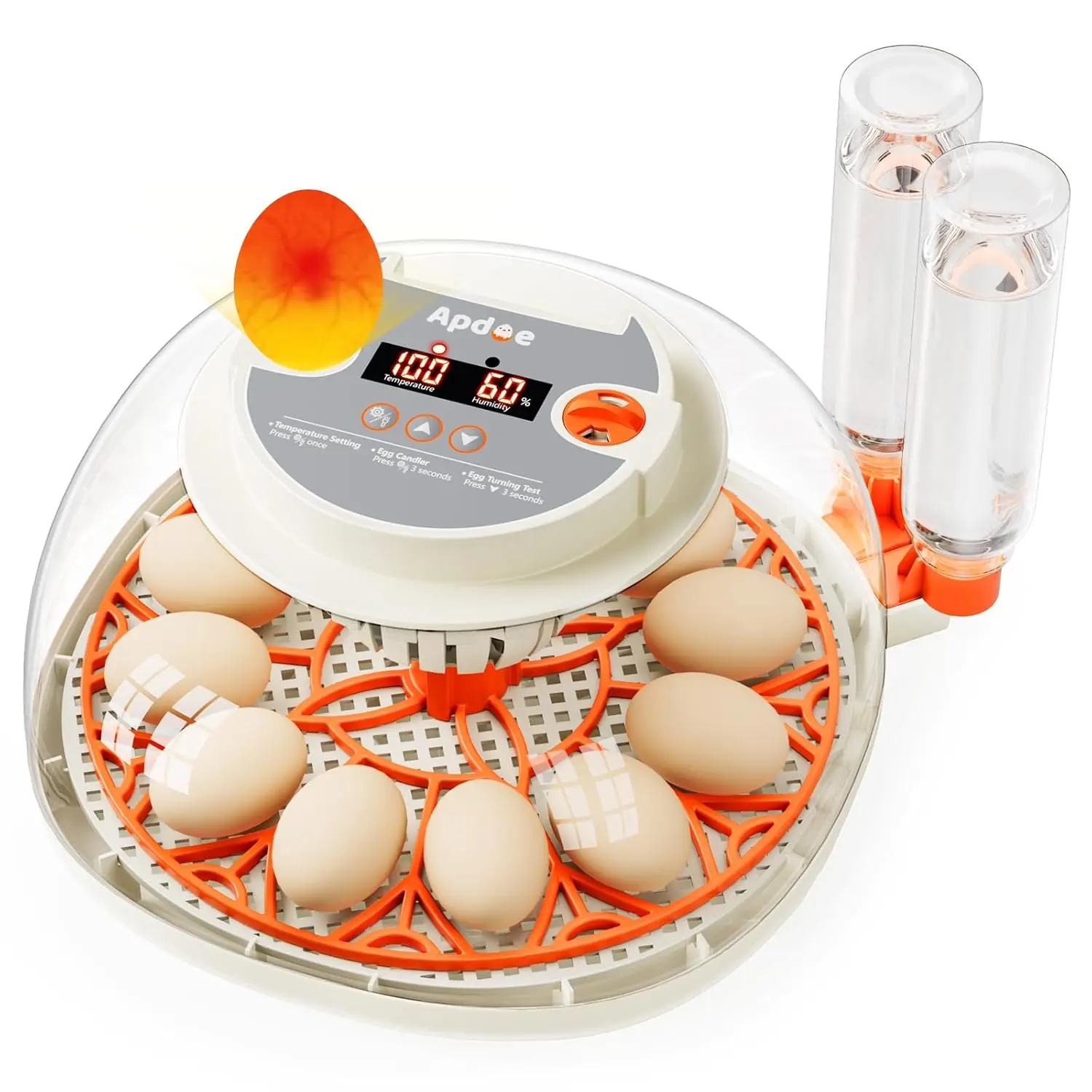 

Egg Incubator with Temperature and Humidity Control, Automatic Egg Turner, Egg Candler, External Water Bottle Refill