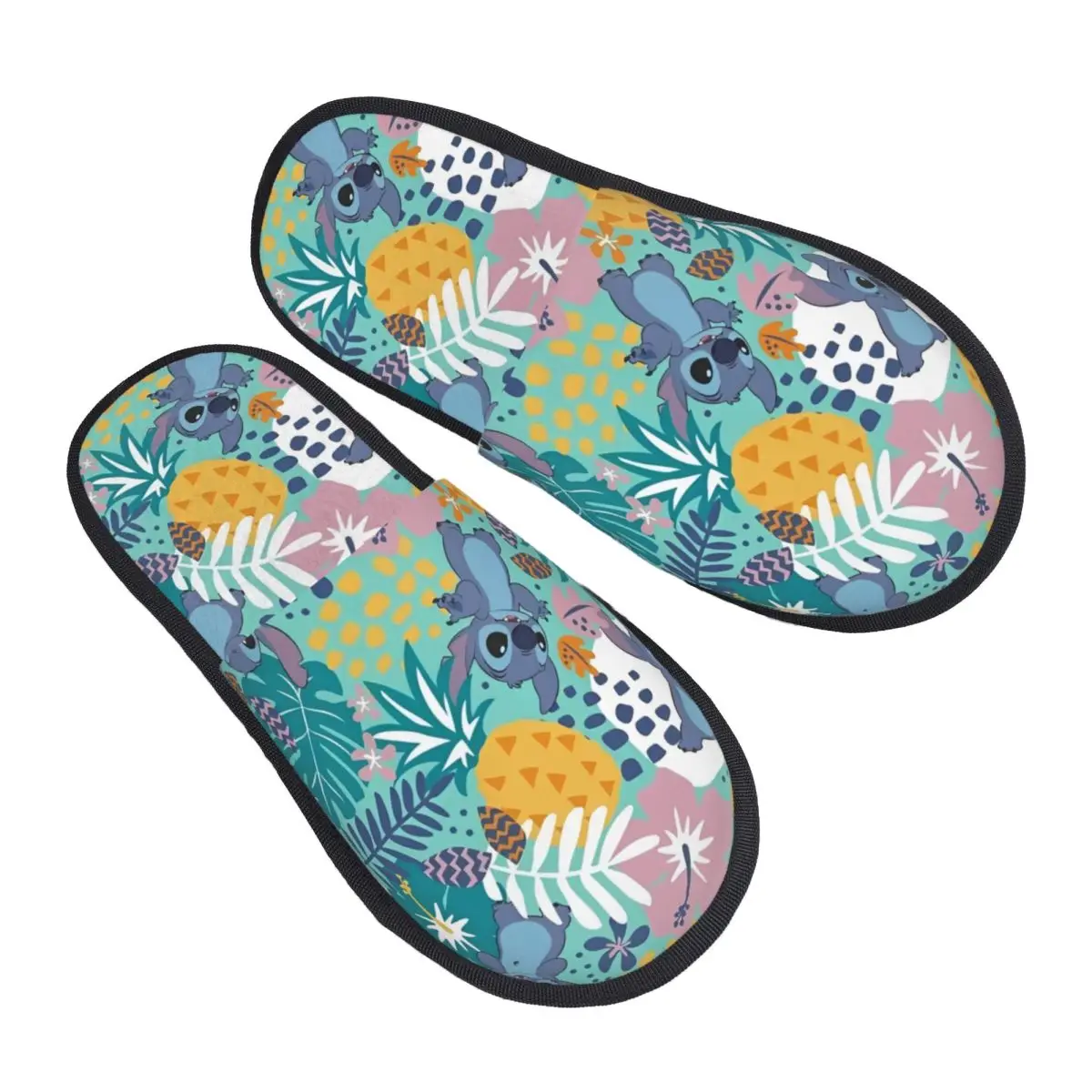 Stitch Green Leaves House Slippers Non-skid Anime Soft Household Fur Slippers Slides Bedroom