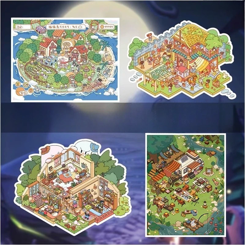 PLUS SIZE Landscape stickers  miniature scenes stress-relieving handbooks and collages