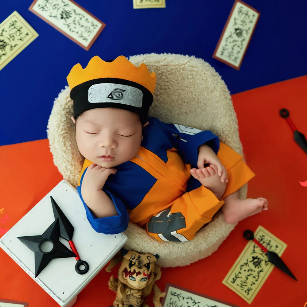 Baby Boy Newborn Photoshoot Outfits Jumpsuit Hairband 2pcs/Set Cartoon Cosplay Clothes Studio Infant Photo Costume Shooting Prop