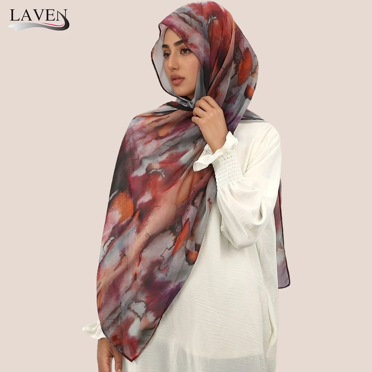 

New Watercolor Printed Chiffon Instant Hijab With Bulit-in Magnets Woman Muslim Hijabs Shawls Headscarf Scarf Undercap