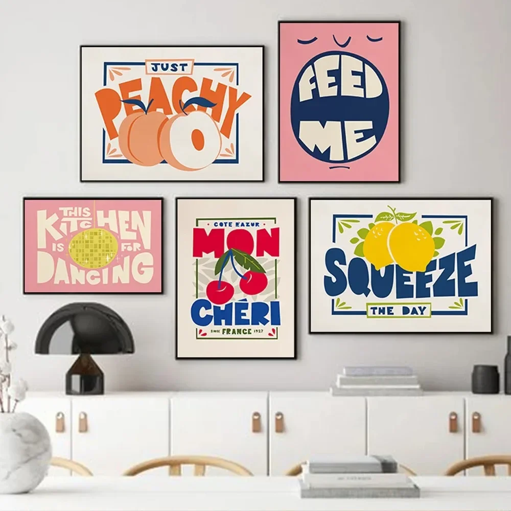 Fruit Mon Cheri Kitchen is for Dancing, minimalistischer Wandkunstdruck, Leinwandgemälde, Poster für Wohnzimmer, moderne Heimdekoration