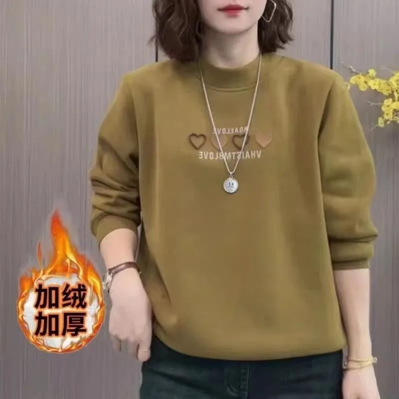 Felpa ispessita da donna in stile autunno e inverno più velluto per tenere al caldo e alla moda Top ampio casual versatile
