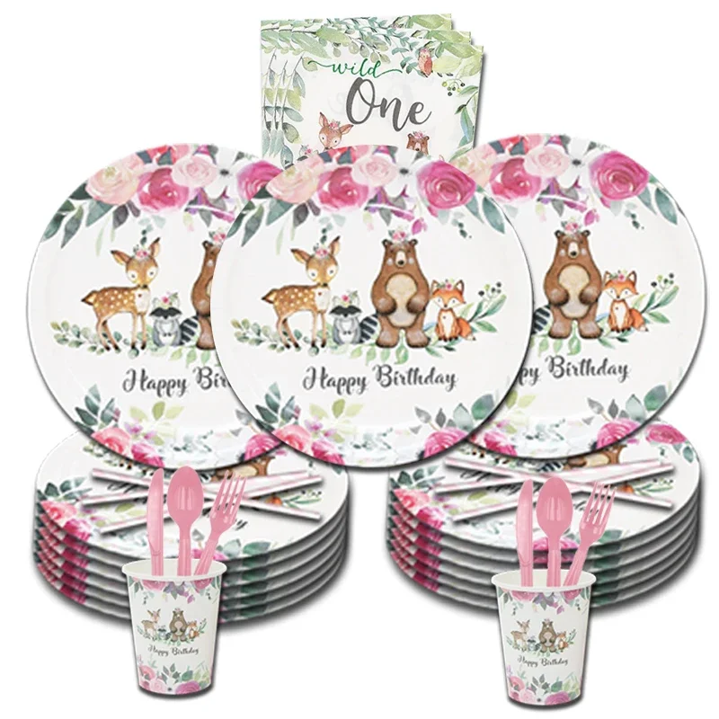 Wild One Tableware Animal Party Party Decor One 1st Birthday Party Decor Kids Safari Woodland Forest Theme Jungle Animal Decor