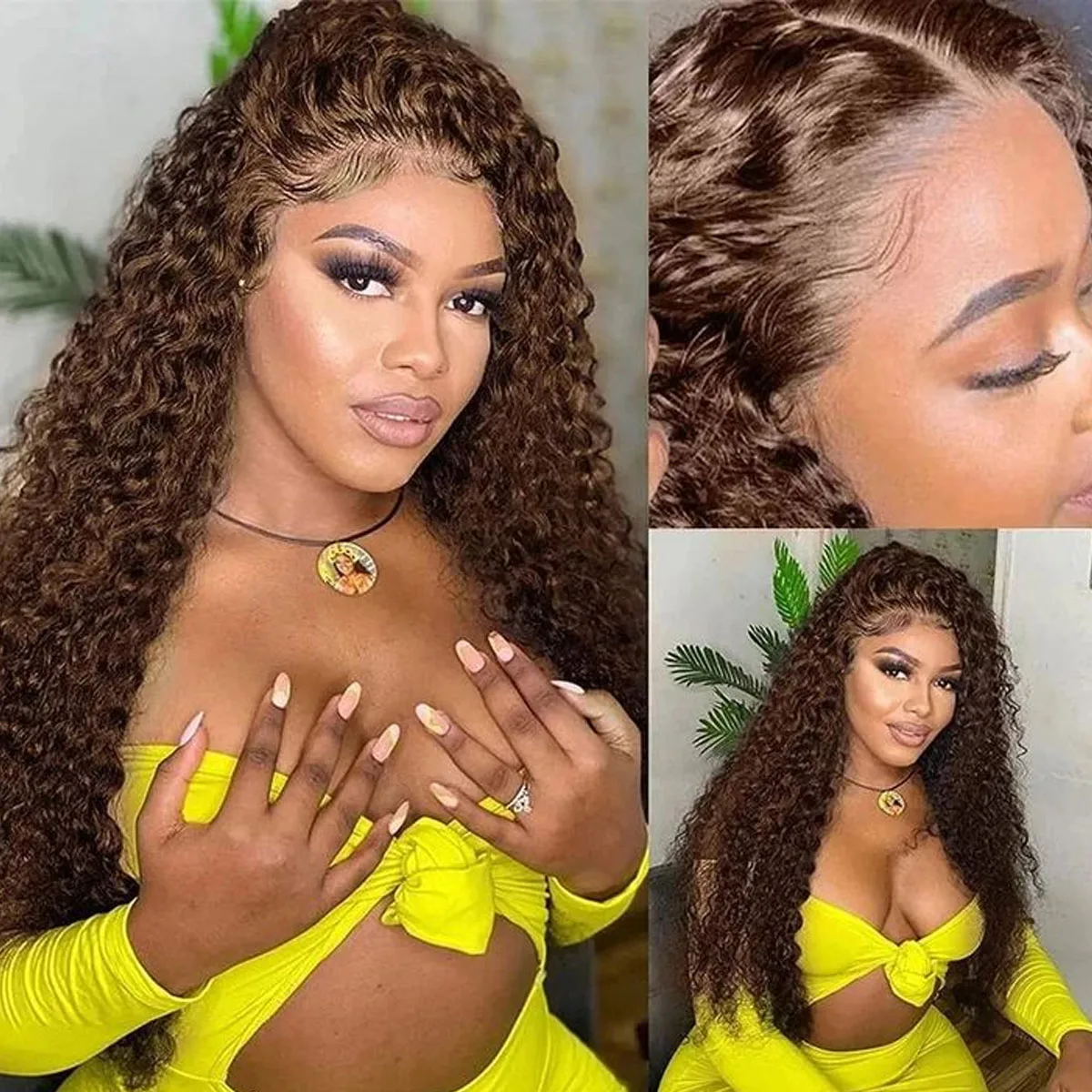 Brown Deep Curly Lace Frontal Wigs 13x4 13x6 Lace Frontal Human Hair Wigs Deep Wave Fall Colored Human Hair Lace Wigs